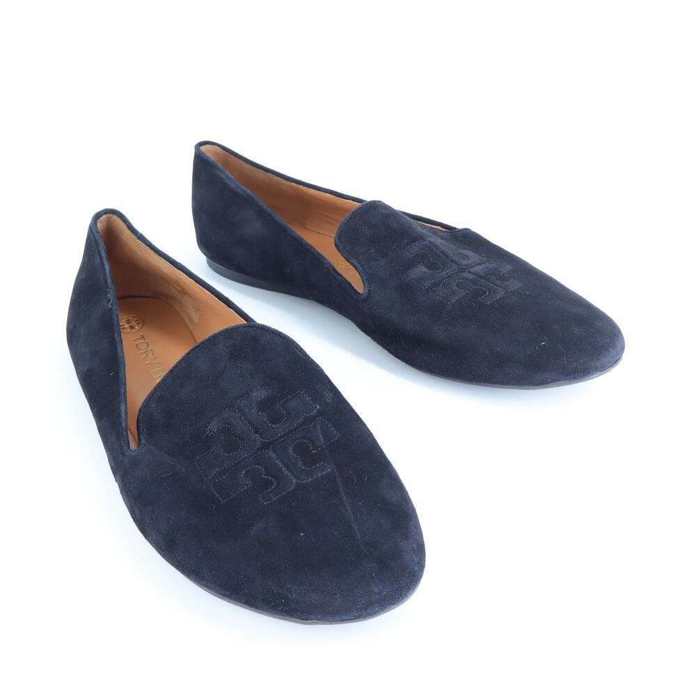 Tory Burch Ruby Smoking Loafers Black Suede Almond Toe Slip On Women's 10M